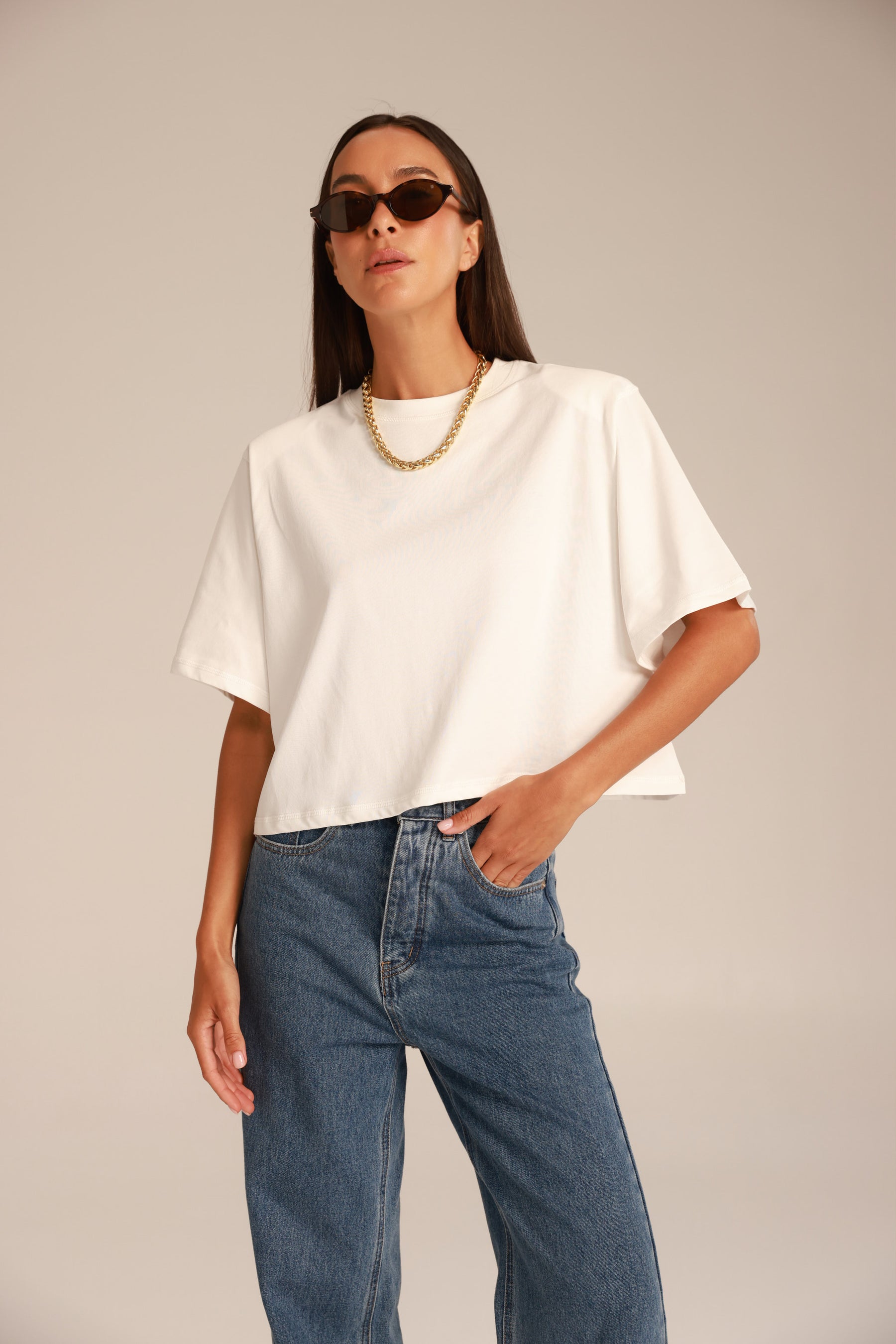 חולצת קרופ גפן לבנה