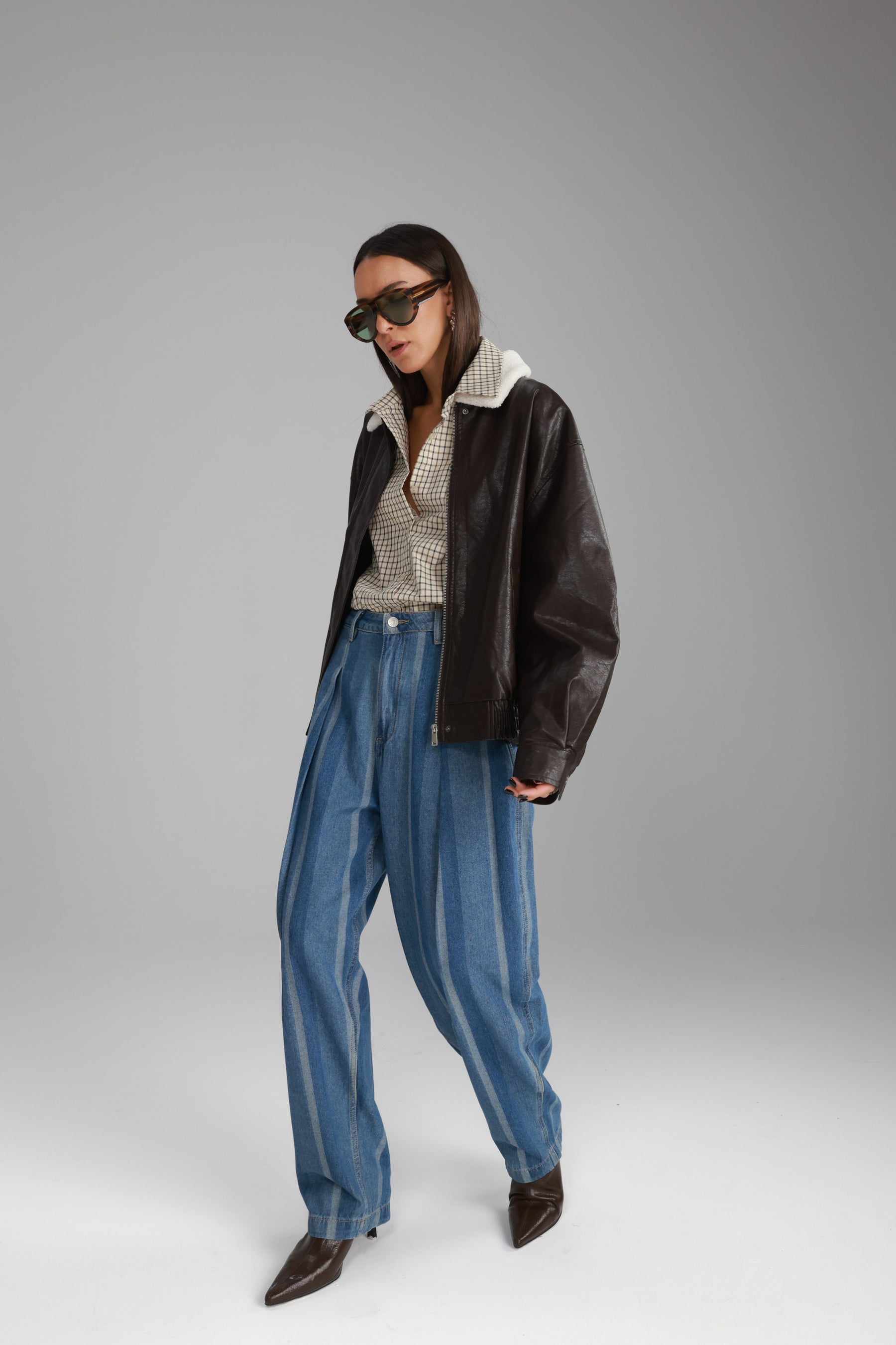 מעיל ברנדון דמוי עור חום כהה