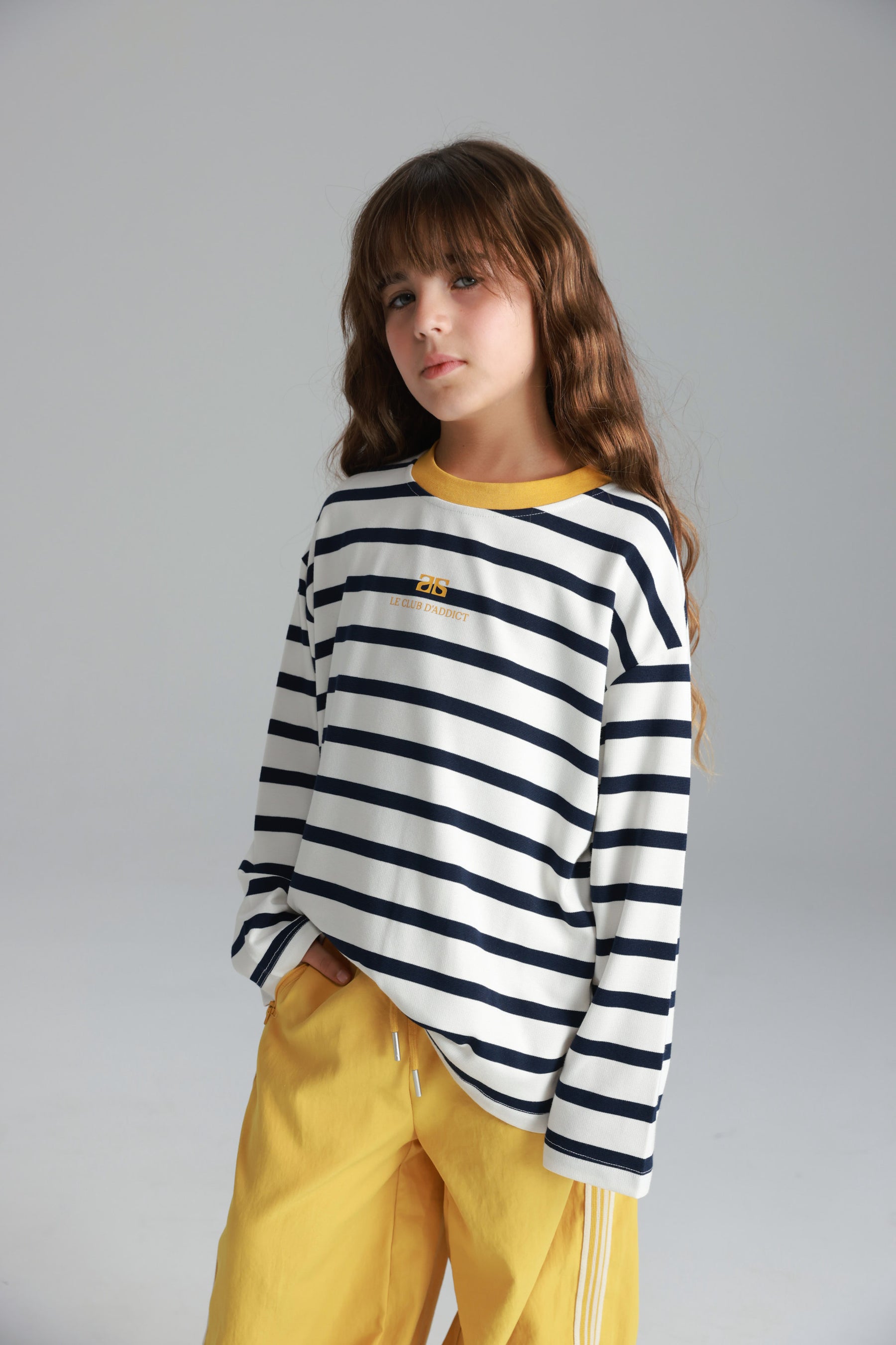 חולצת פול פסים לבן/נייבי