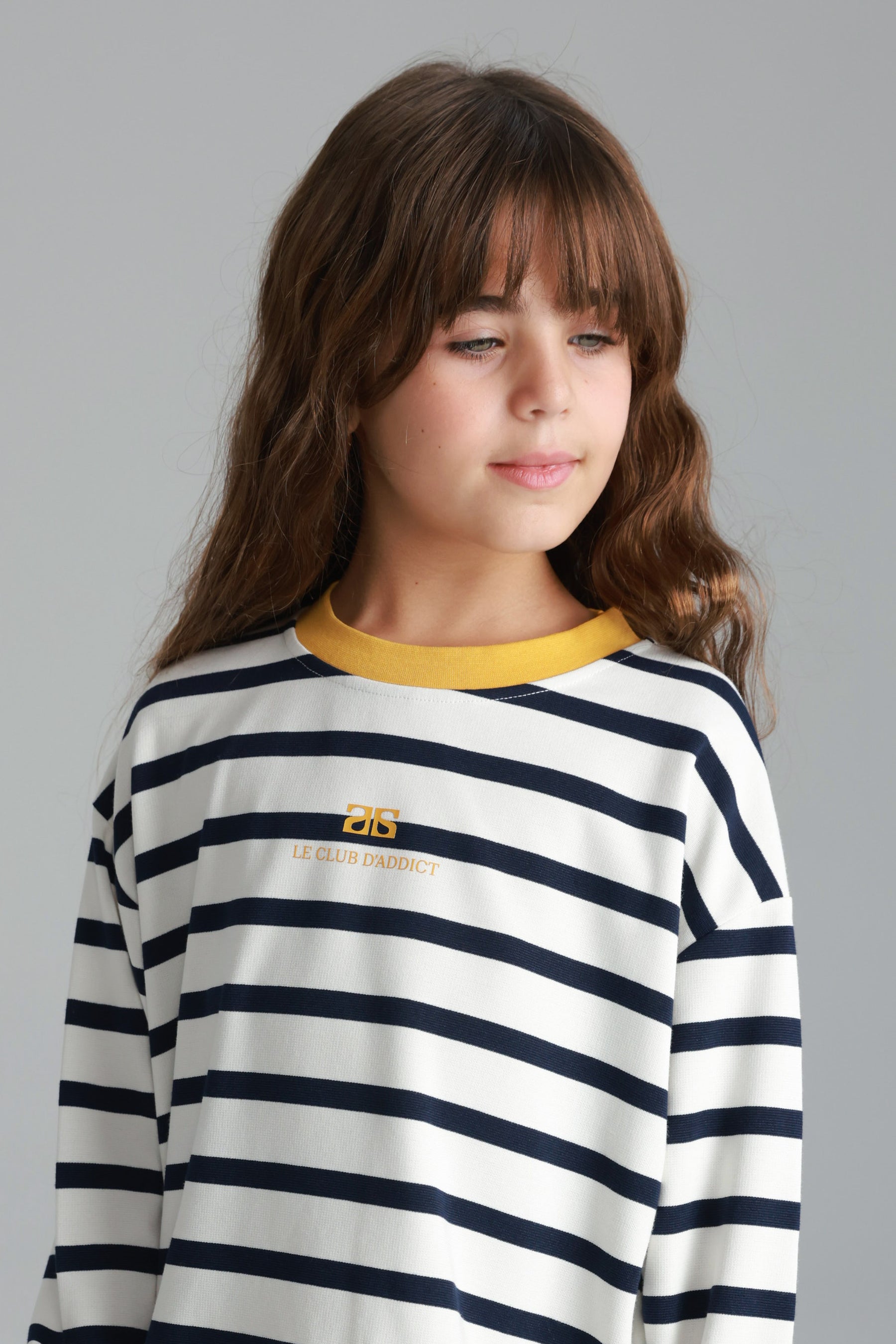 חולצת פול פסים לבן/נייבי