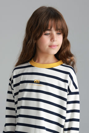 חולצת פול פסים לבן/נייבי