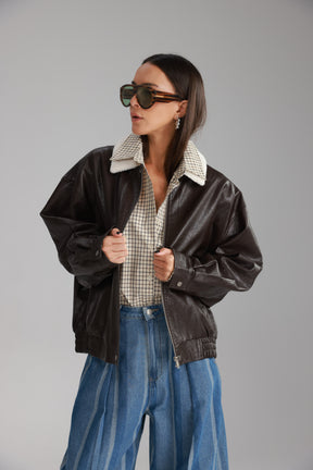 מעיל ברנדון דמוי עור חום כהה