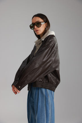 מעיל ברנדון דמוי עור חום כהה