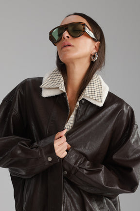 מעיל ברנדון דמוי עור חום כהה