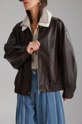 מעיל ברנדון דמוי עור חום כהה