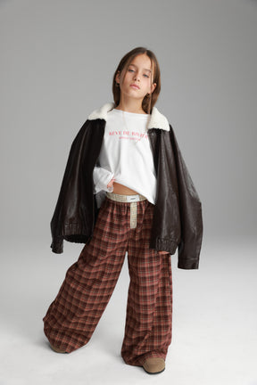 מכנסי נאלי משבצות בורדו