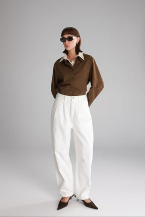 חולצת הנרי מכופתרת חומה