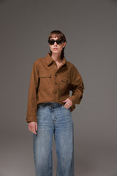 חולצת שיינה מכופתרת חומה