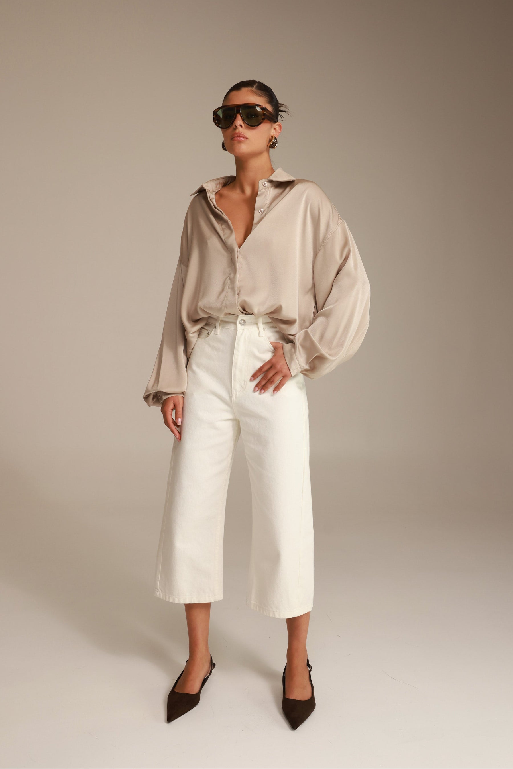 חולצת פיה מכופתרת שמפניה