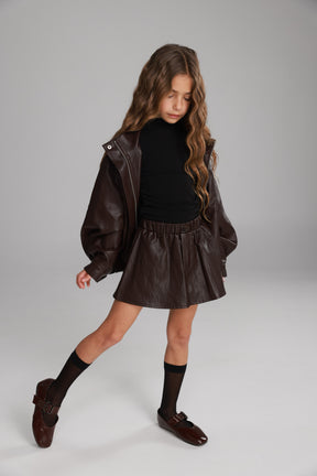 חצאית מייליס דמוי עור בורדו