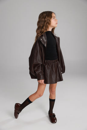 חצאית מייליס דמוי עור בורדו