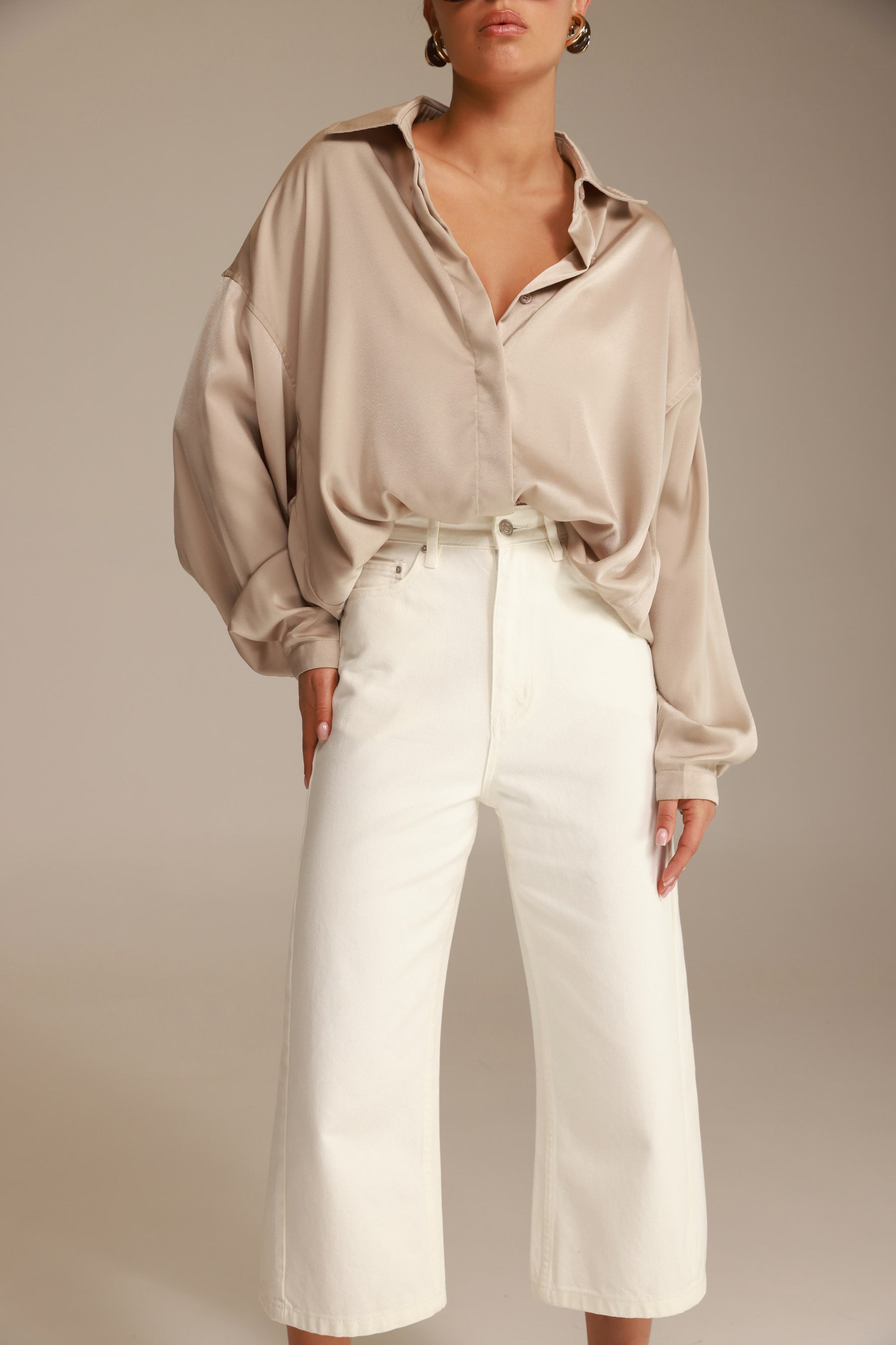 חולצת פיה מכופתרת שמפניה