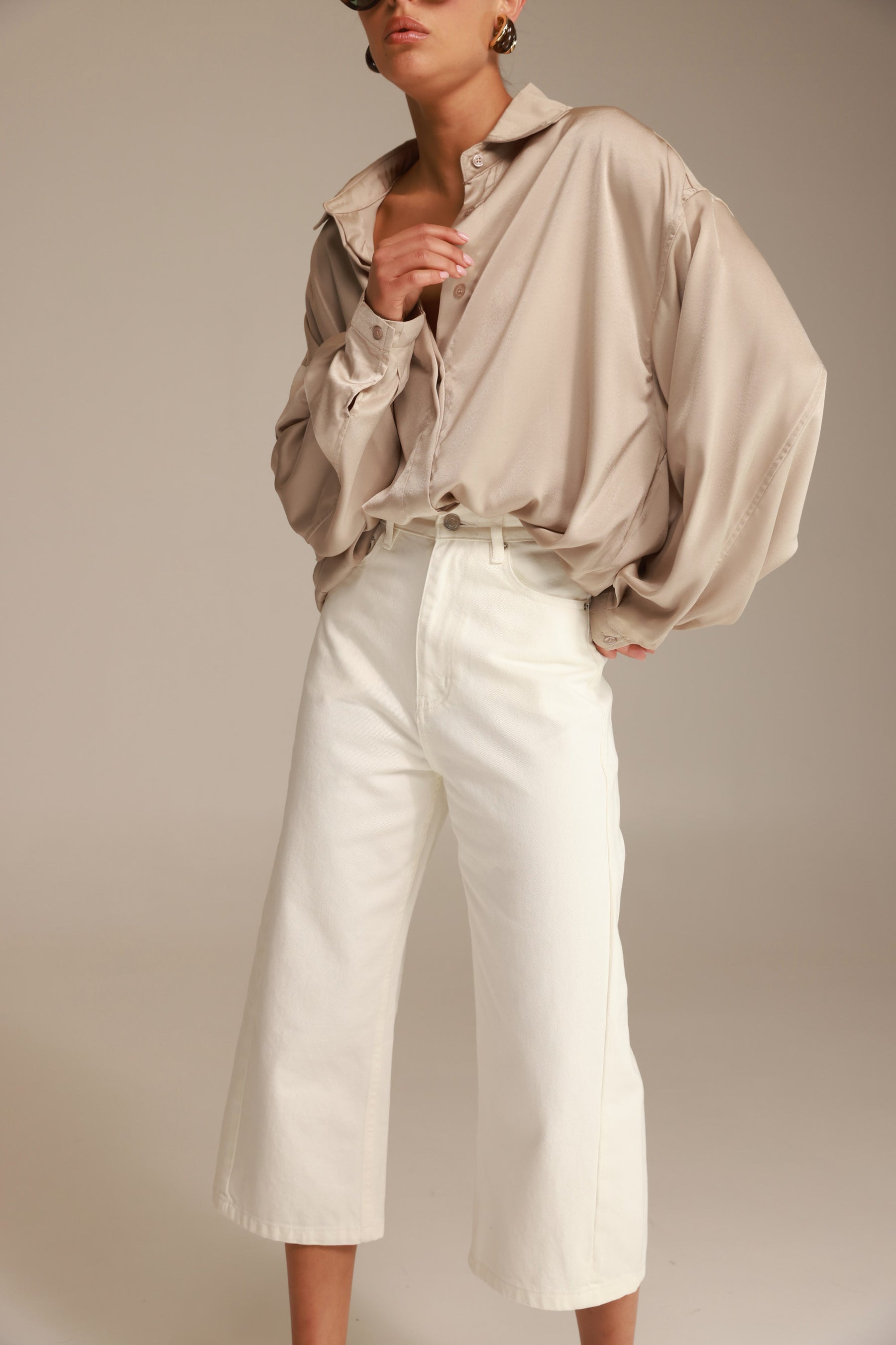 חולצת פיה מכופתרת שמפניה