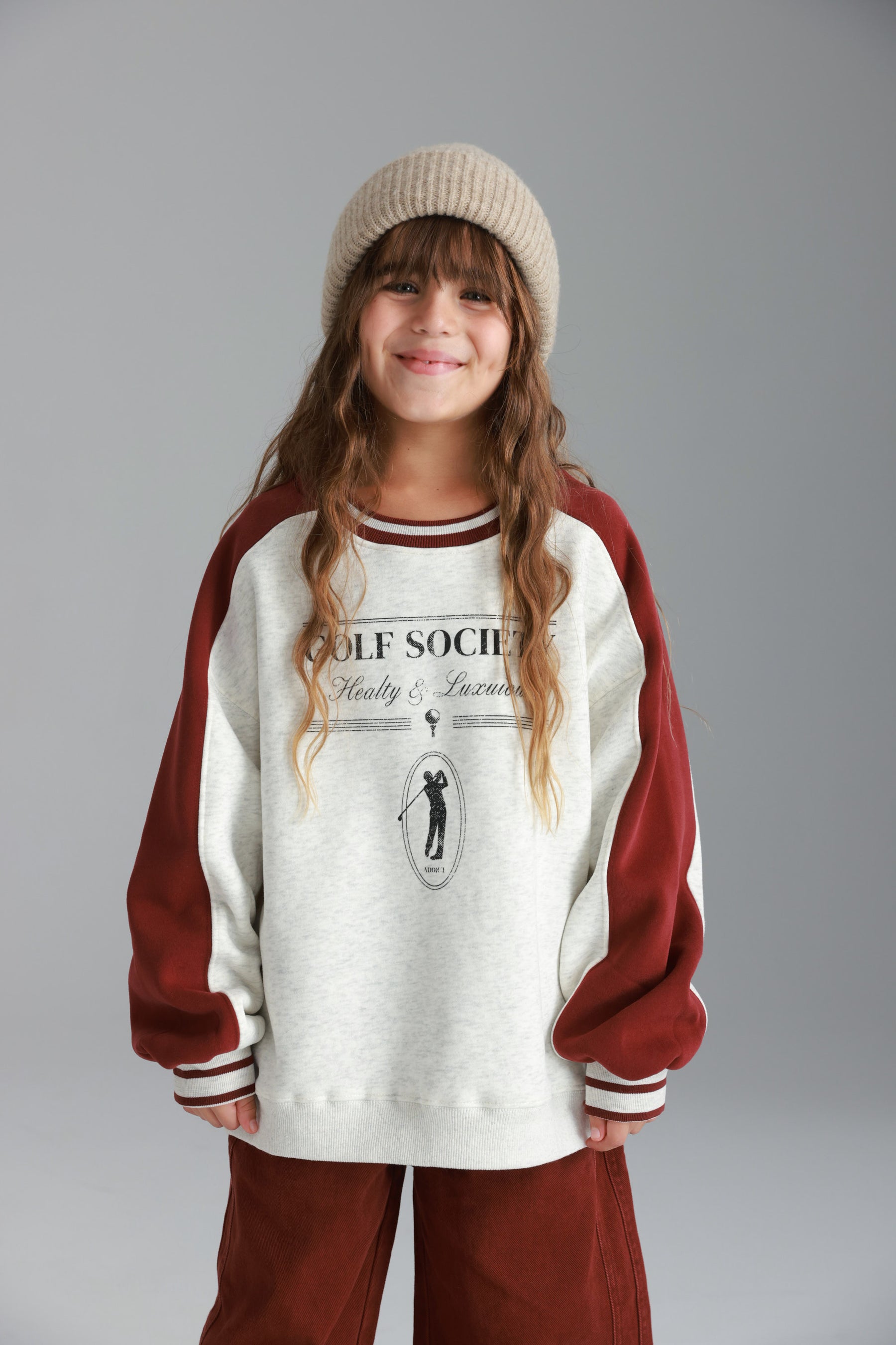 סוויטשירט קיארה אפור/בורדו