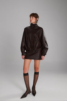 חצאית מיני ג'וליה דמוי עור בורדו