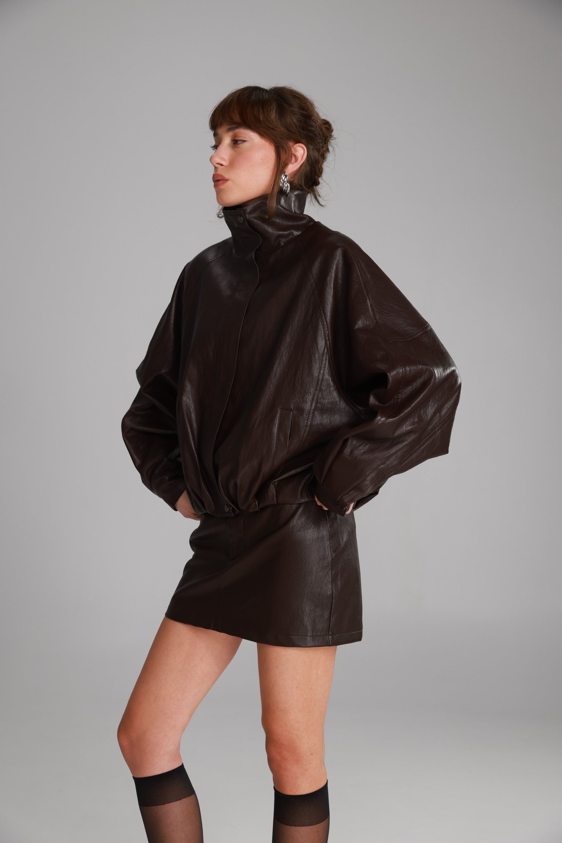 מעיל ג'וליה דמוי עור בורדו