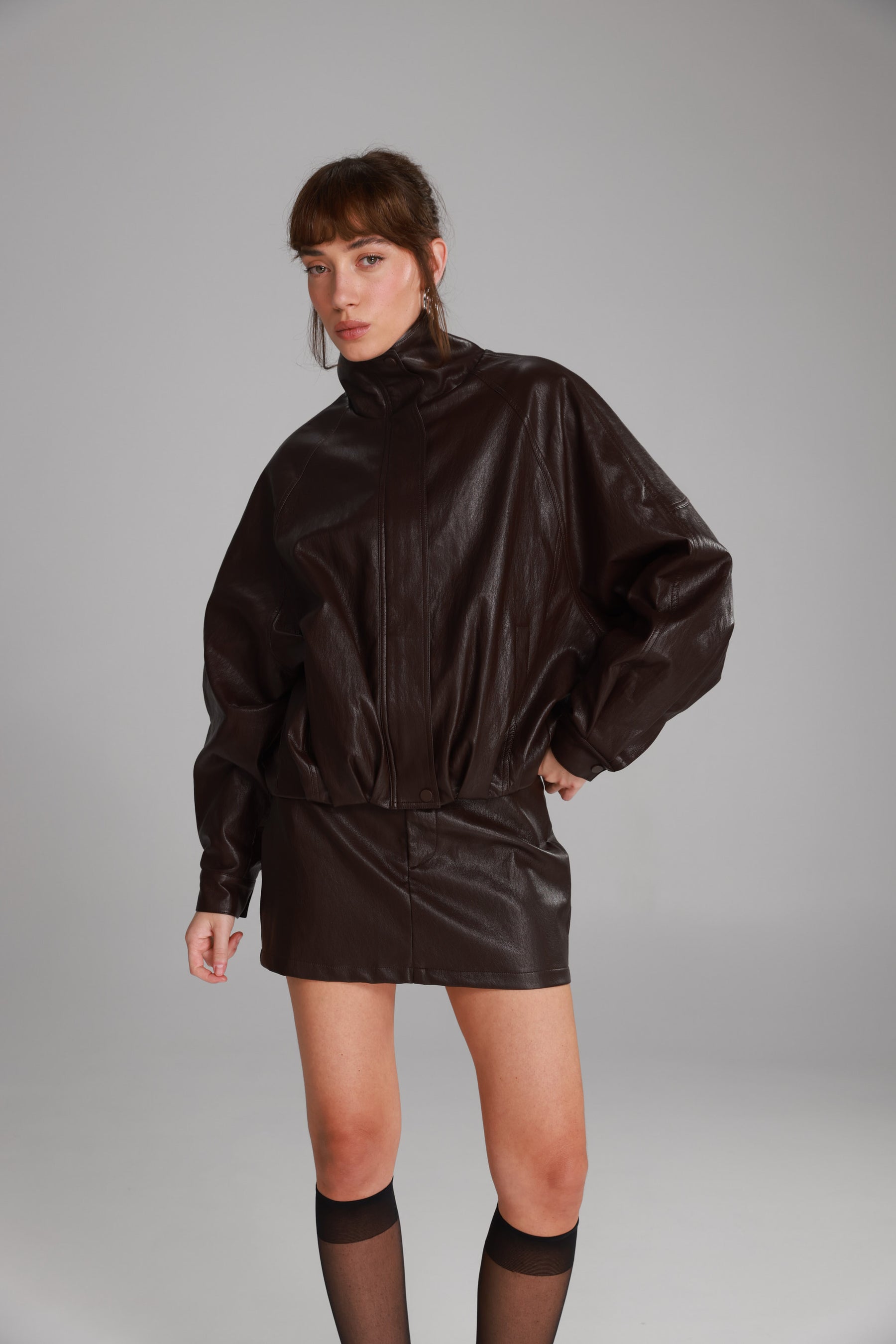 מעיל ג'וליה דמוי עור בורדו