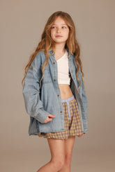 חולצת רבל מכופתרת ג'ינס כחול בהיר