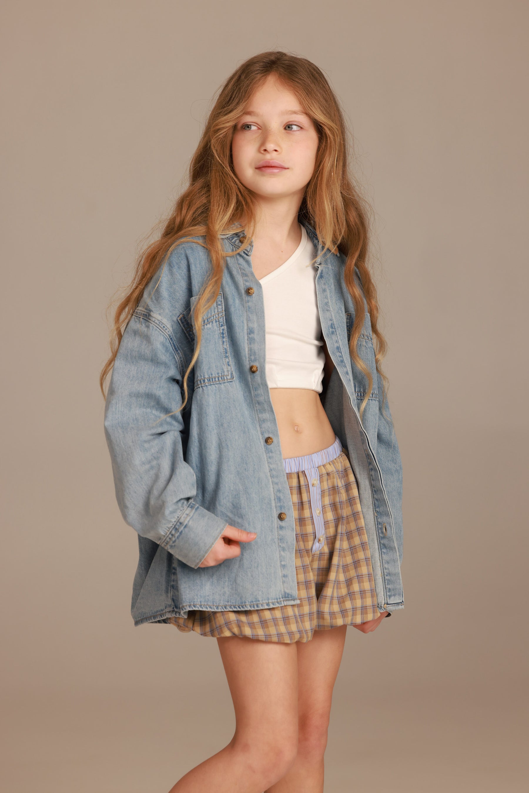 חולצת רבל מכופתרת ג'ינס כחול בהיר