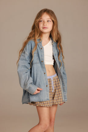 חולצת רבל מכופתרת ג'ינס כחול בהיר