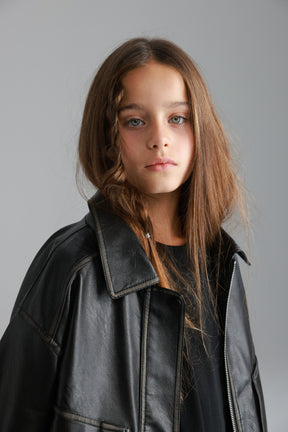 מעיל האנה דמוי עור שחור