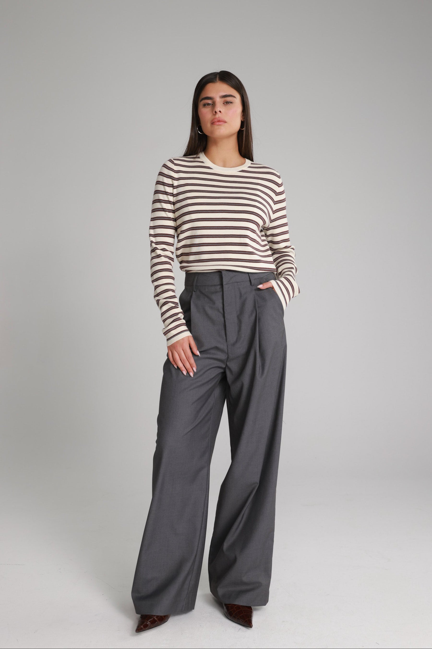 חולצת אוליבר פסים שמנת/בורדו