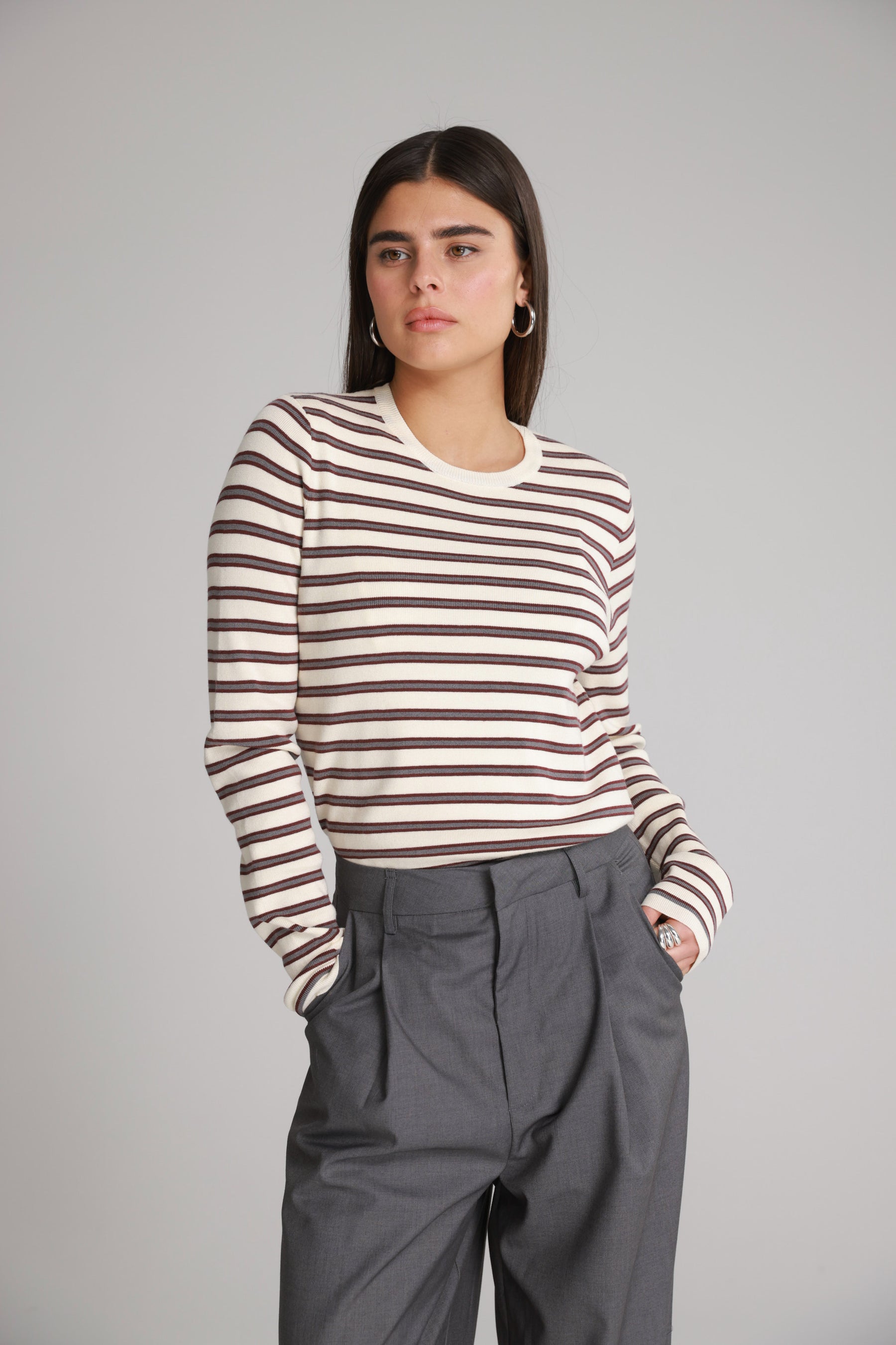 חולצת אוליבר פסים שמנת/בורדו