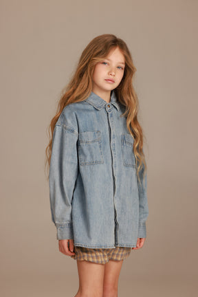 חולצת רבל מכופתרת ג'ינס כחול בהיר