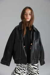 מעיל האנה דמוי עור שחור