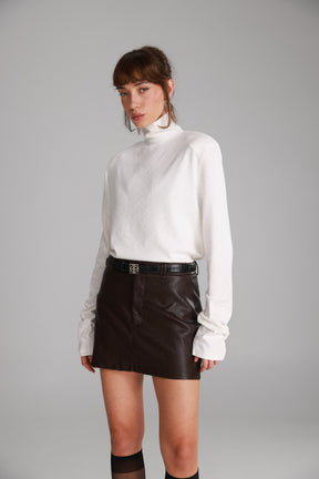 חצאית מיני ג'וליה דמוי עור בורדו