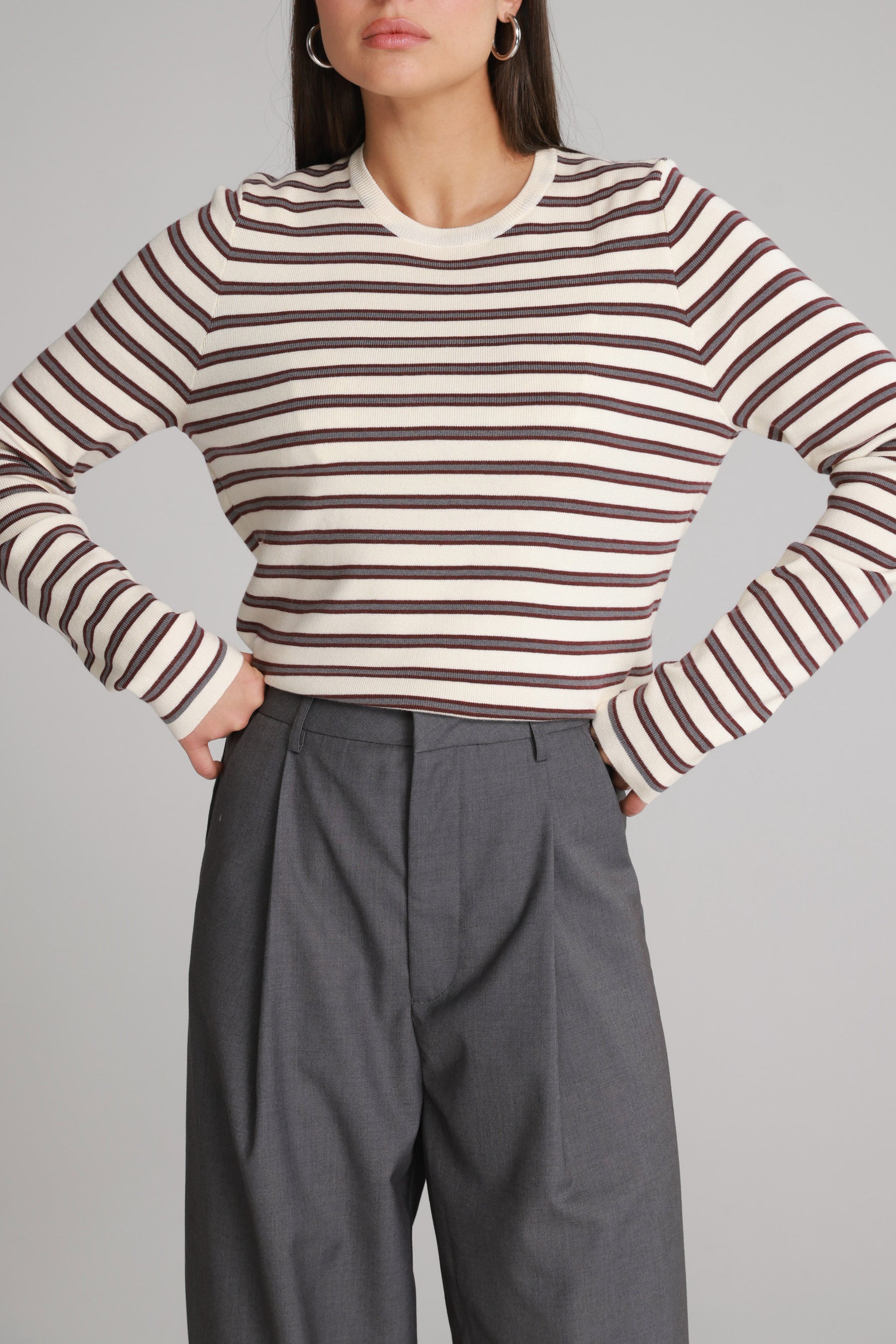 חולצת אוליבר פסים שמנת/בורדו