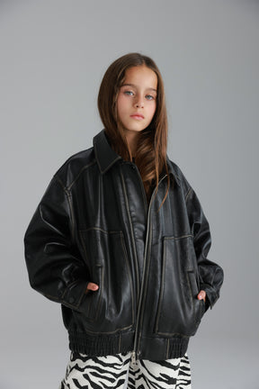 מעיל האנה דמוי עור שחור