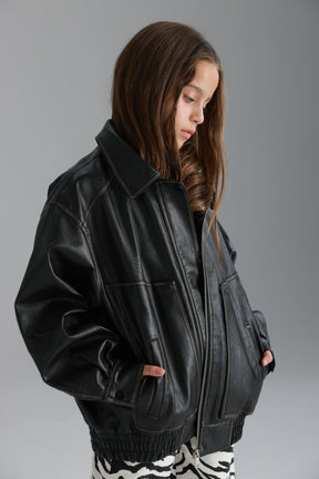 מעיל האנה דמוי עור שחור