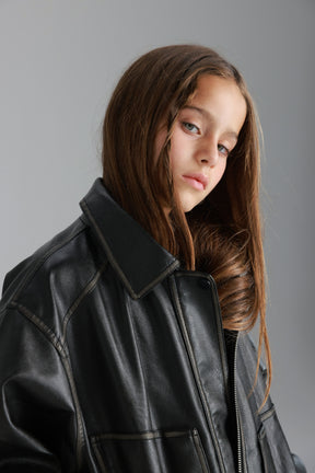 מעיל האנה דמוי עור שחור