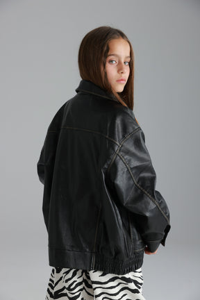 מעיל האנה דמוי עור שחור