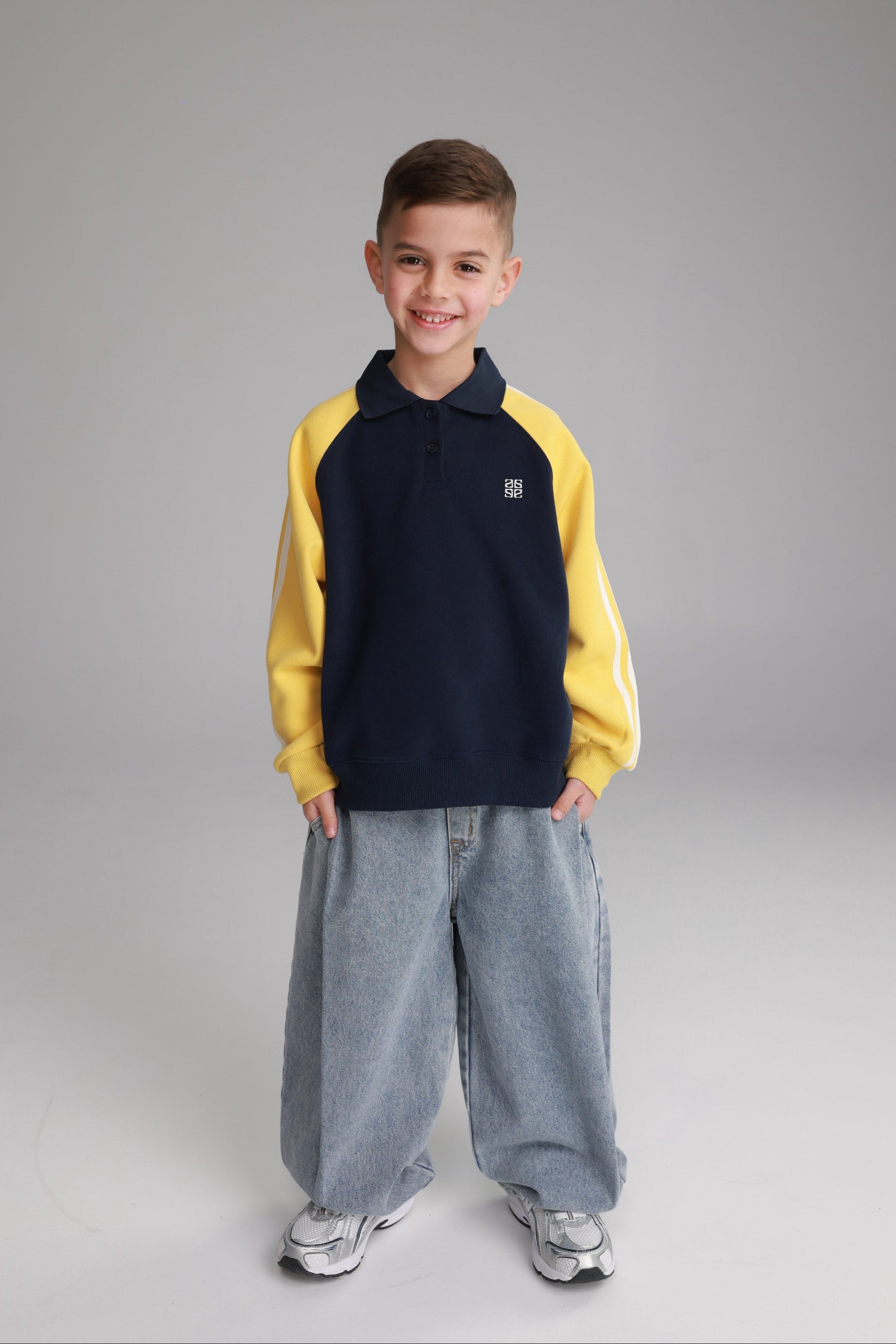 סוויטשירט מילה נייבי/צהוב