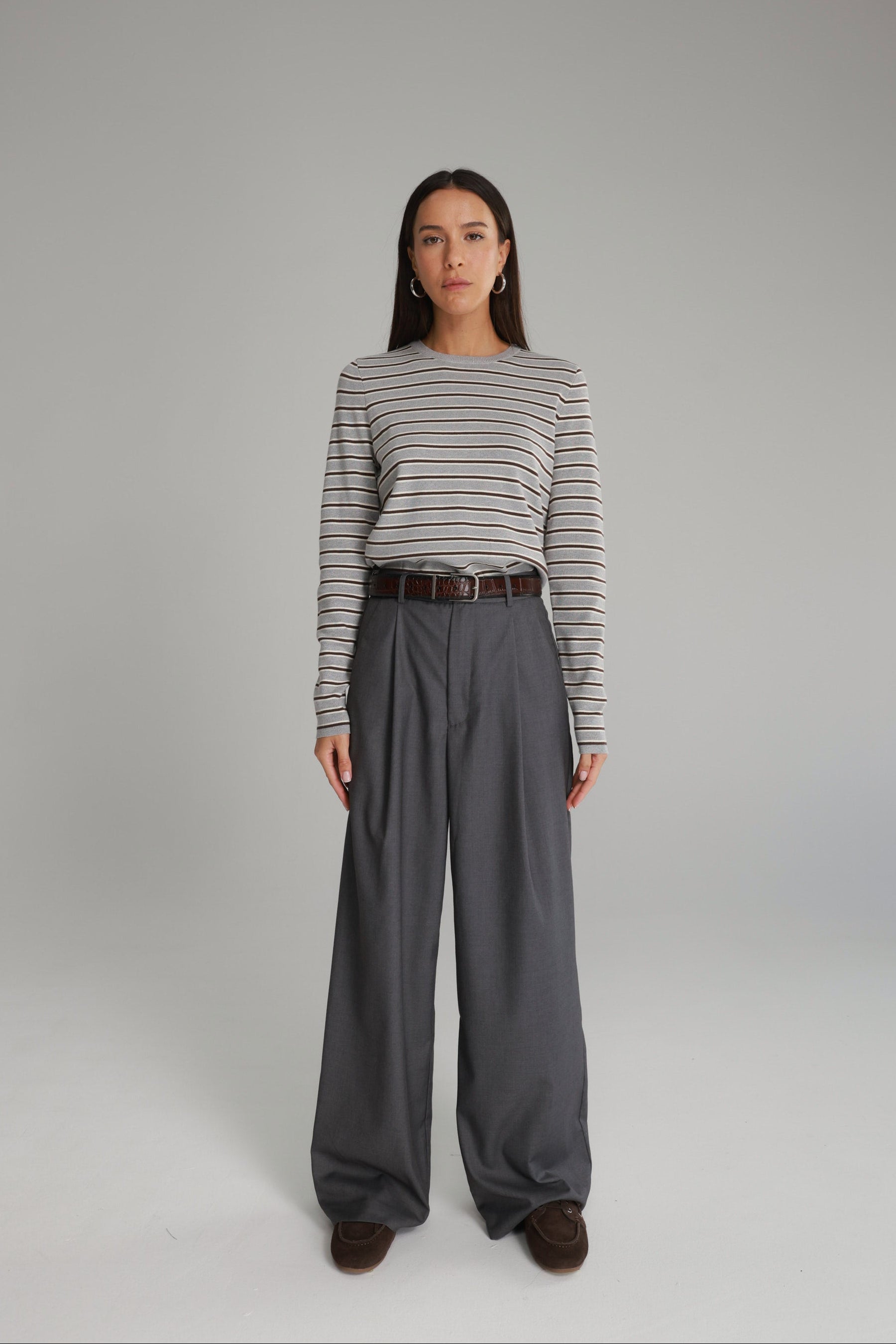 חולצת אוליבר פסים אפור/חום