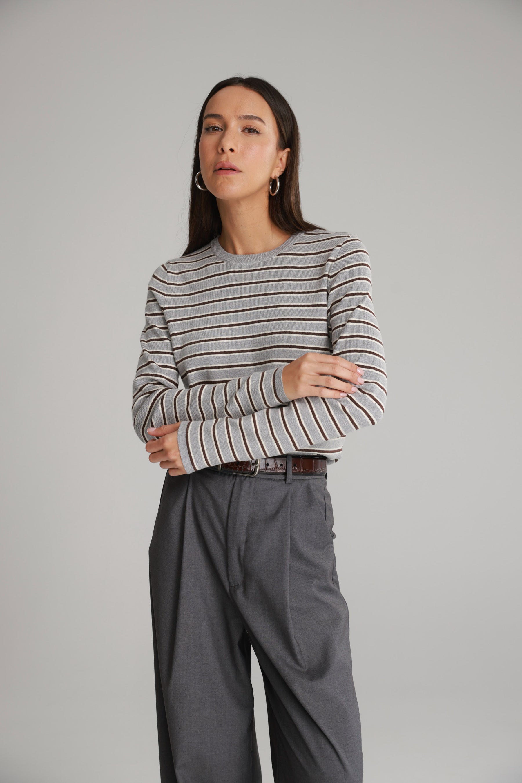 חולצת אוליבר פסים אפור/חום