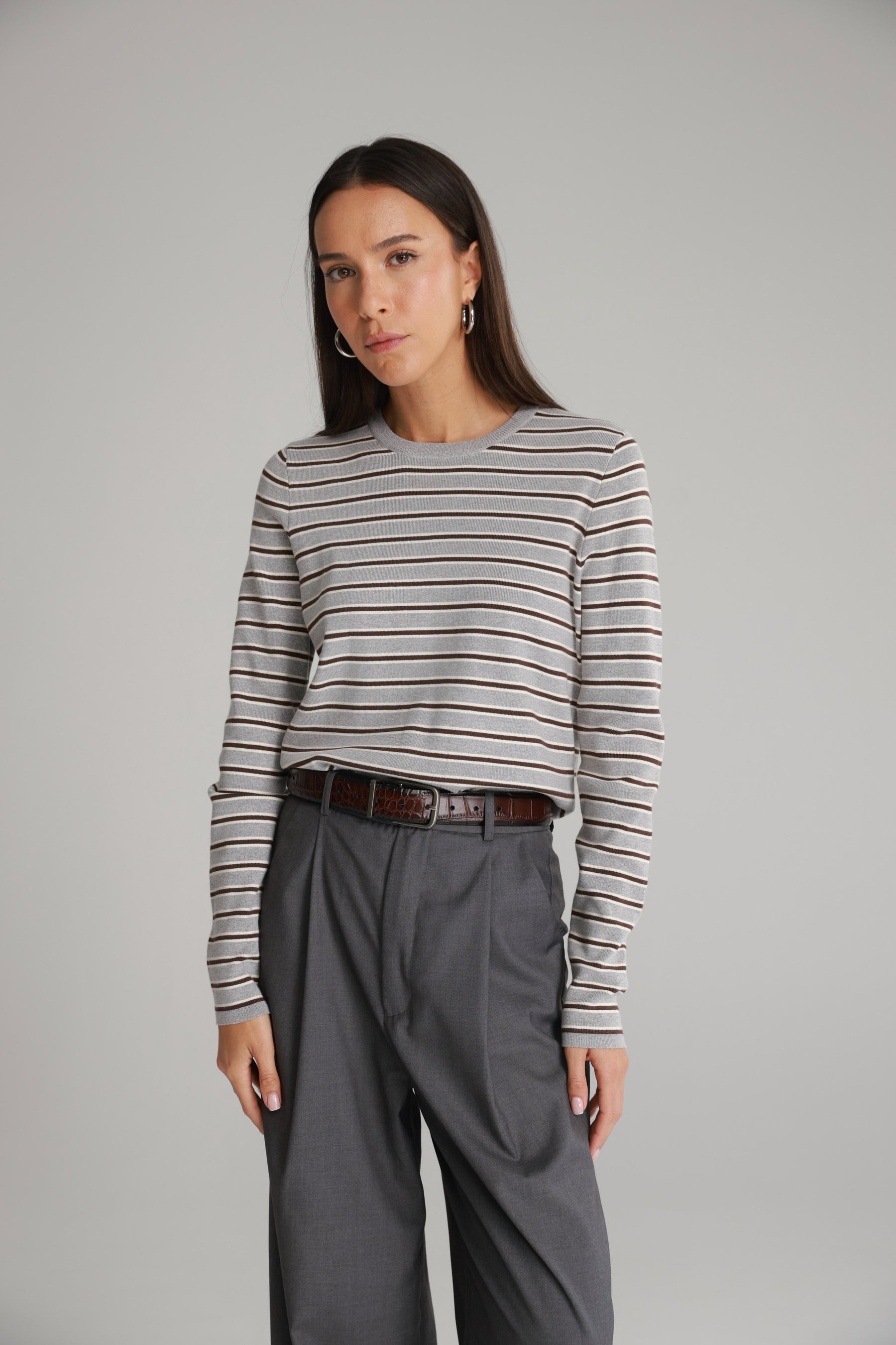 חולצת אוליבר פסים אפור/חום