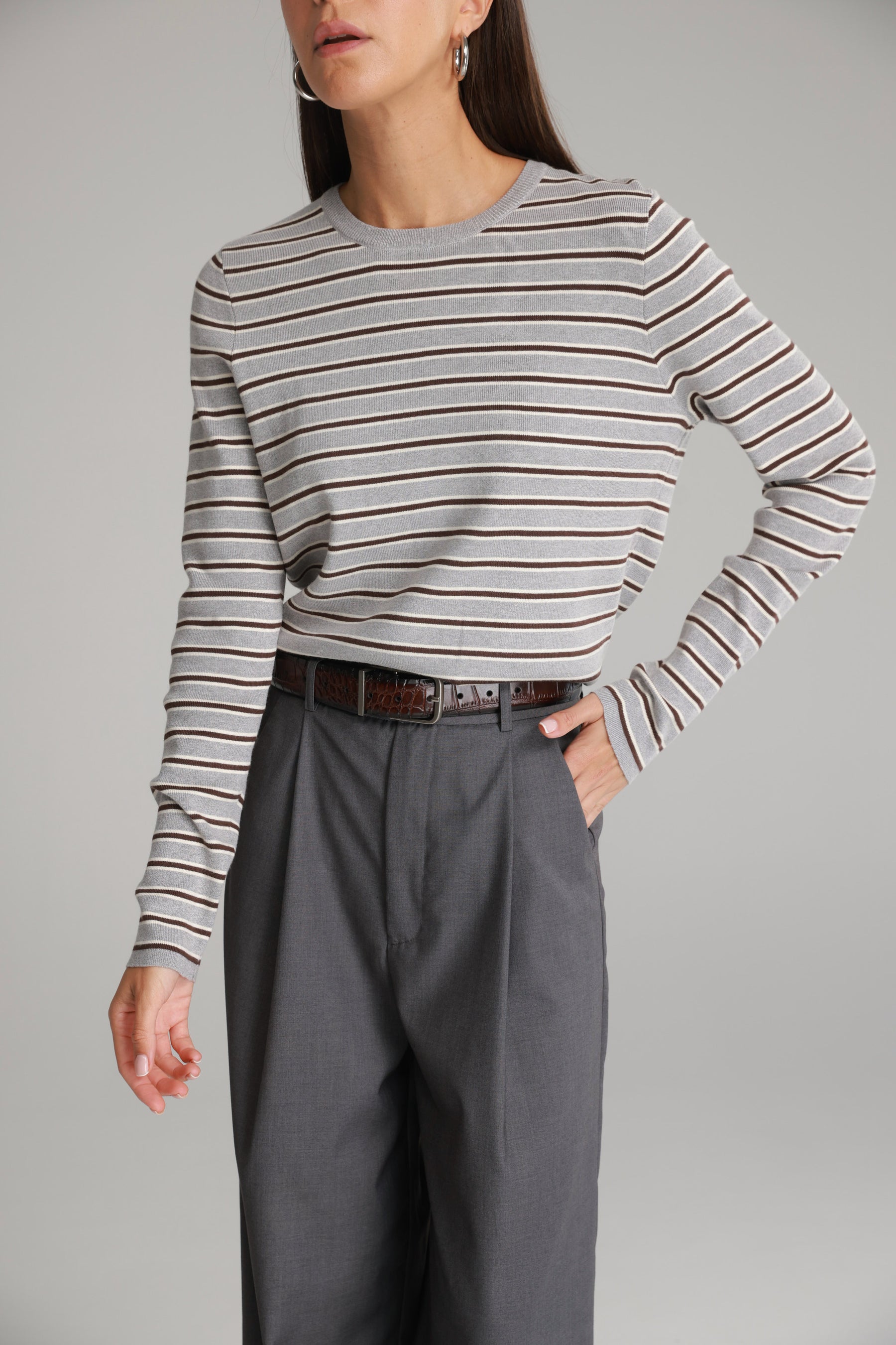 חולצת אוליבר פסים אפור/חום