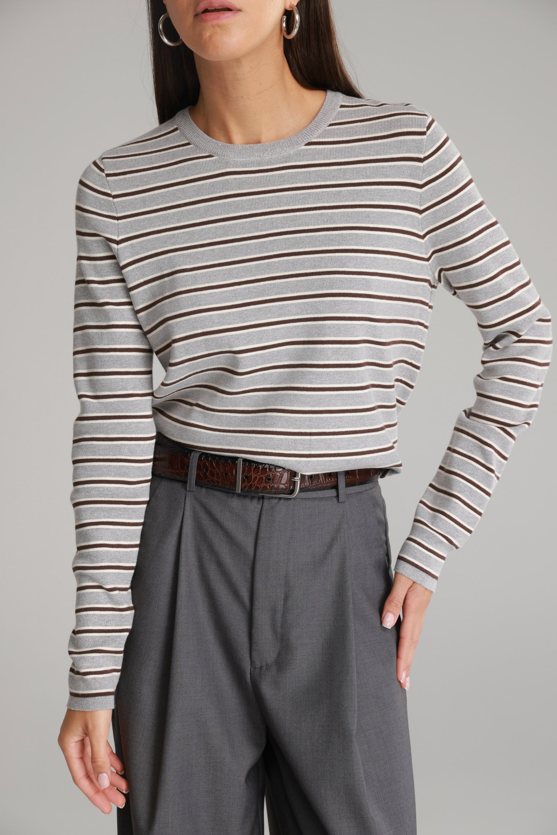 חולצת אוליבר פסים אפור/חום