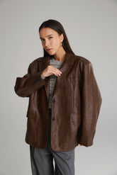 בלייזר מיילו דמוי עור חום כהה