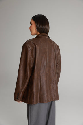 בלייזר מיילו דמוי עור חום כהה