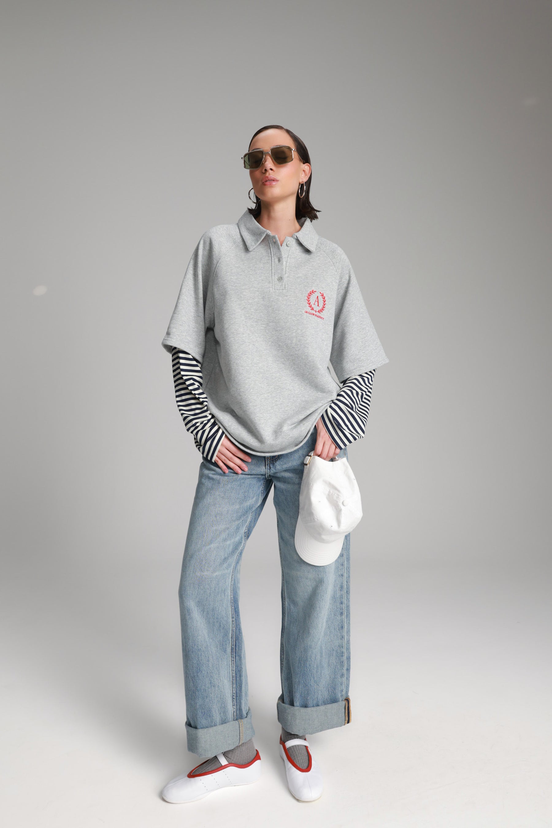 חולצת מריו אפור בהיר/נייבי