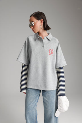 חולצת מריו אפור בהיר/נייבי