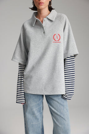 חולצת מריו אפור בהיר/נייבי