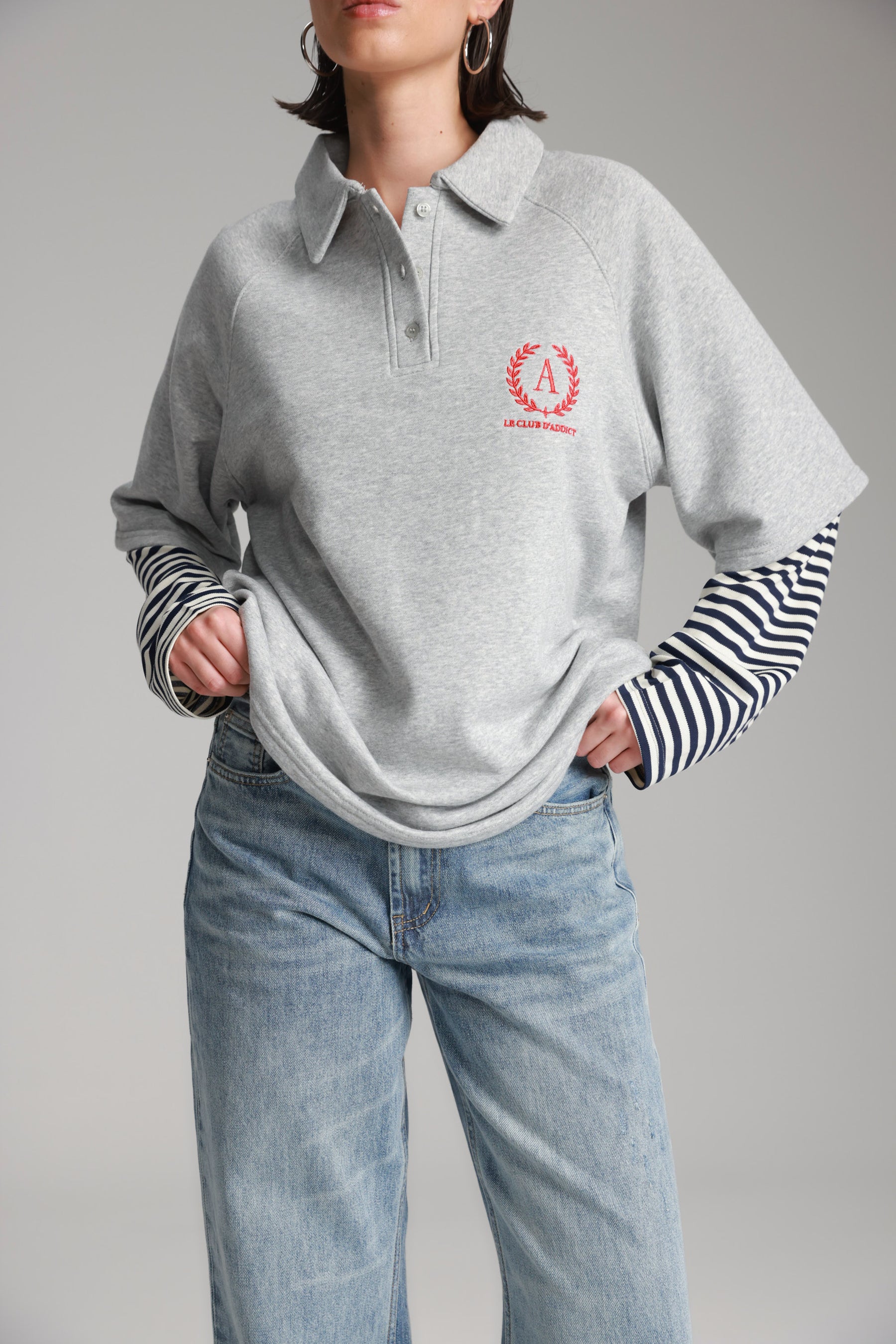 חולצת מריו אפור בהיר/נייבי