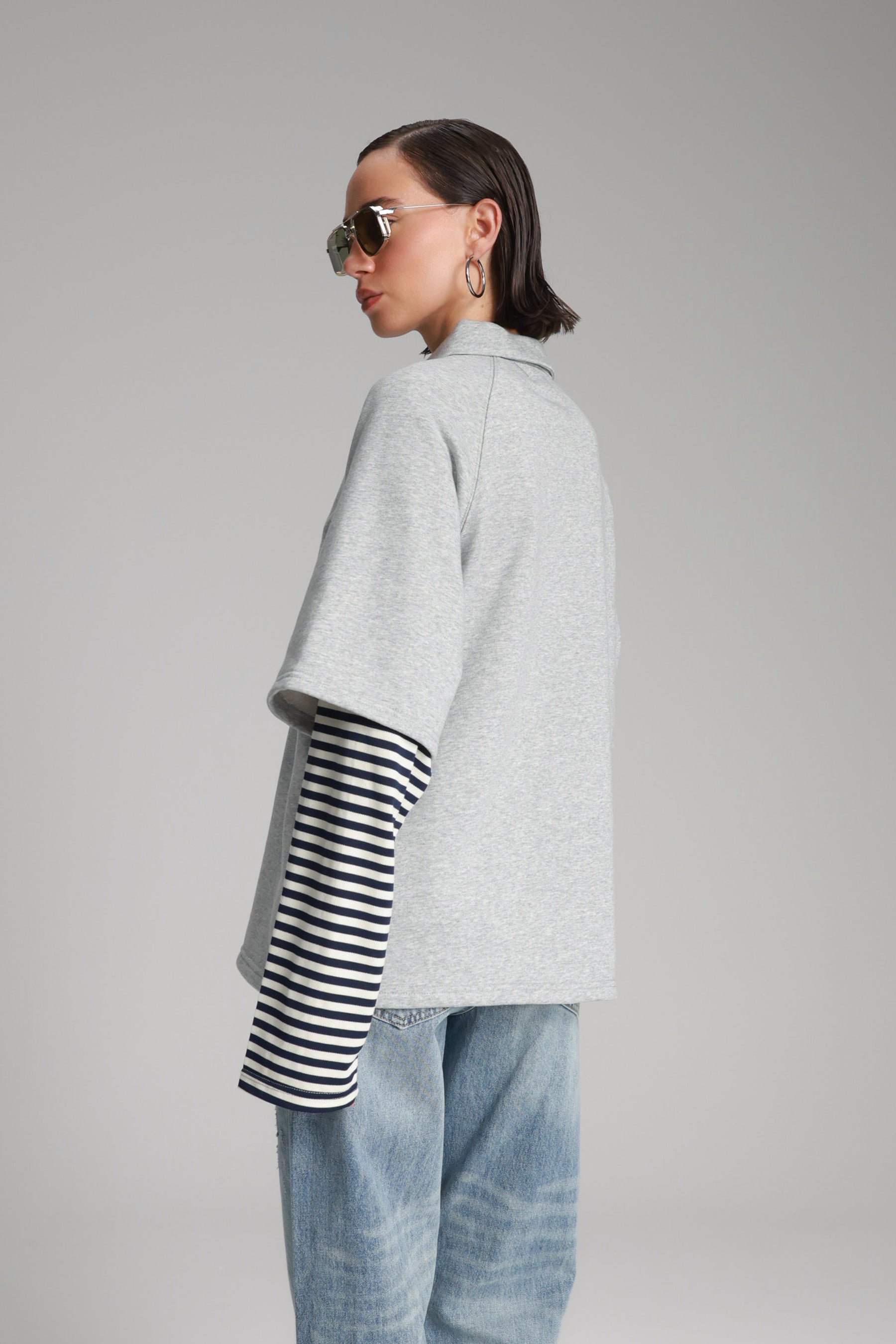 חולצת מריו אפור בהיר/נייבי