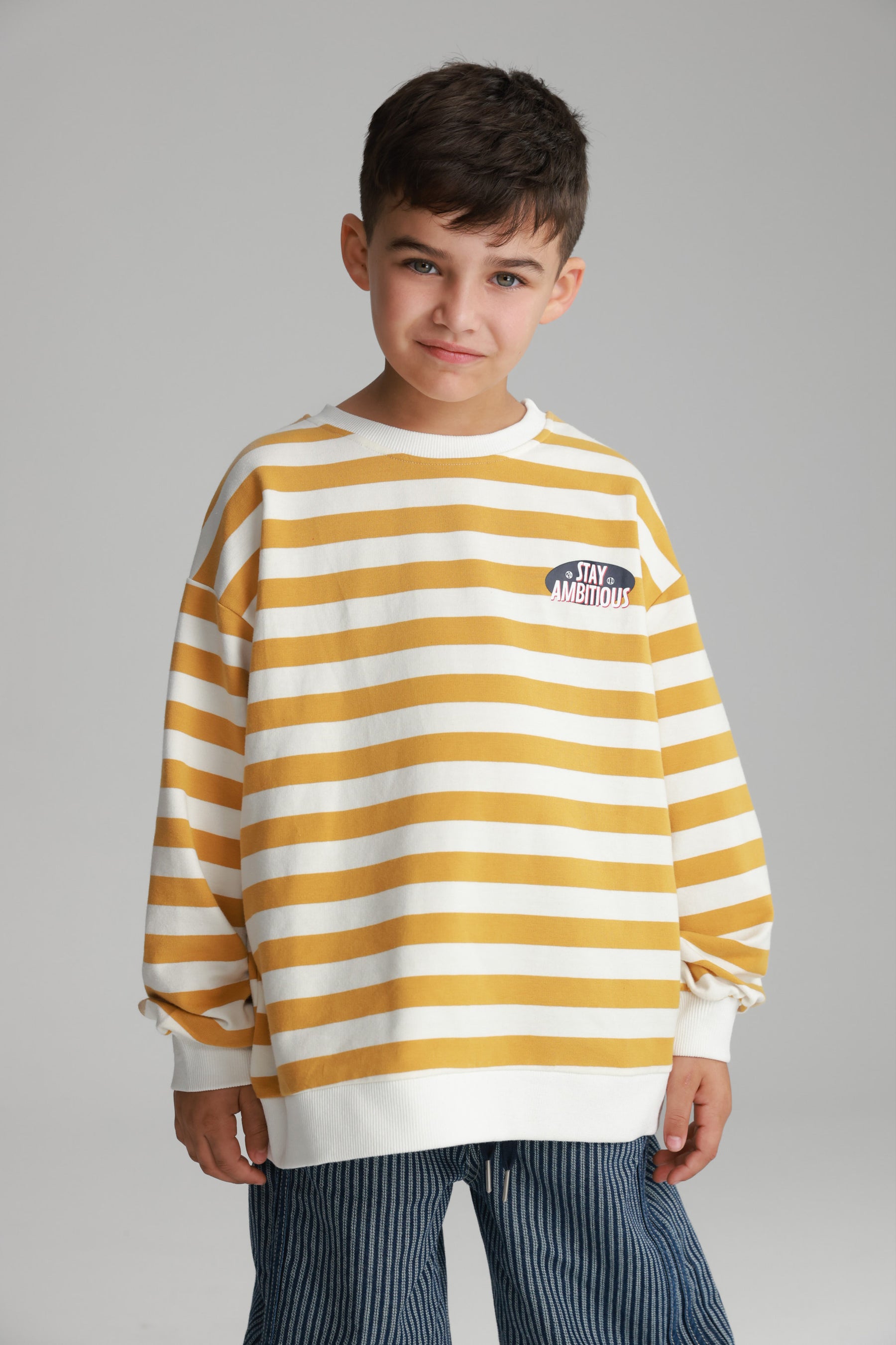 סוויטשירט נילסון פסים צהוב/לבן