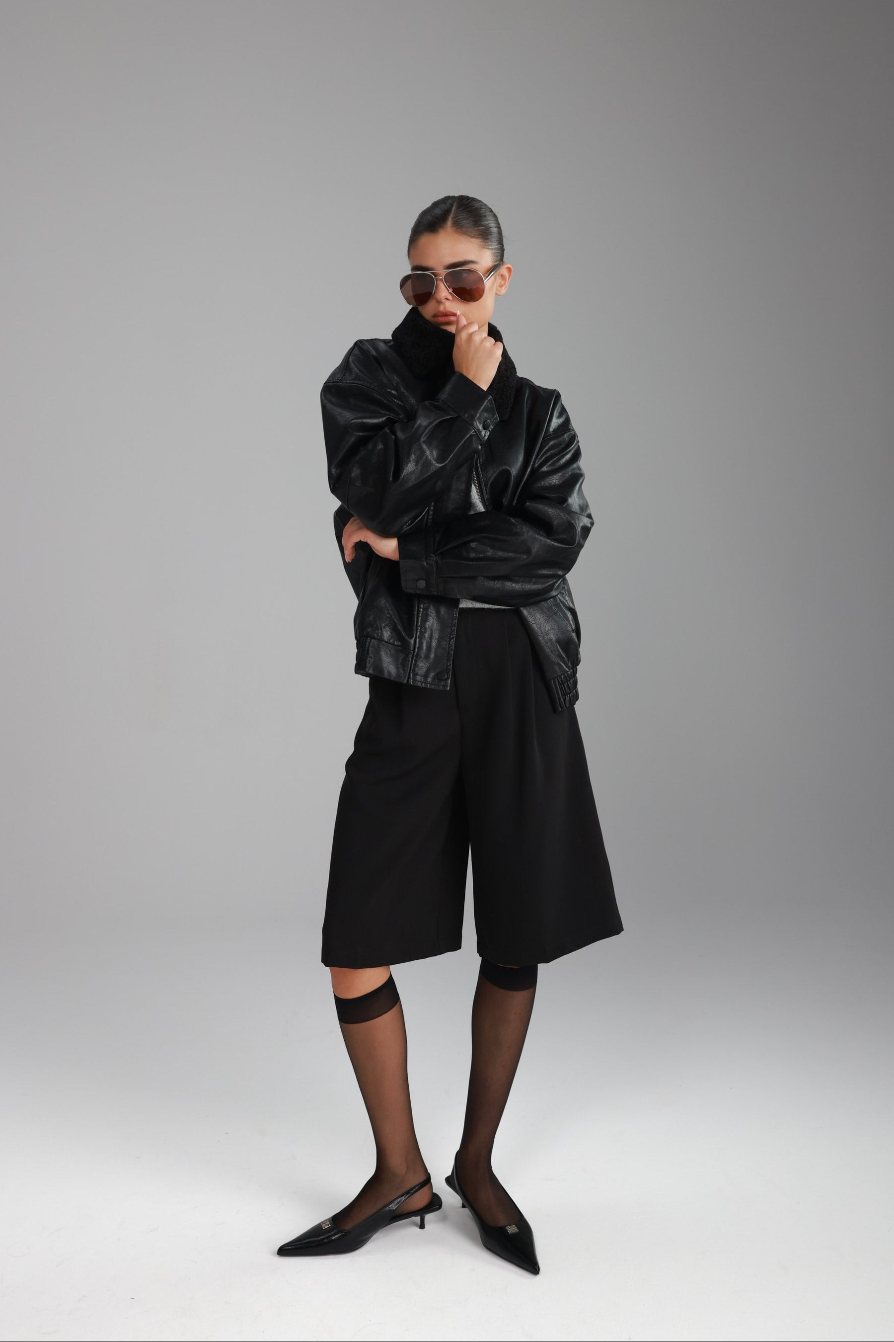 מעיל ברנדון דמוי עור שחור